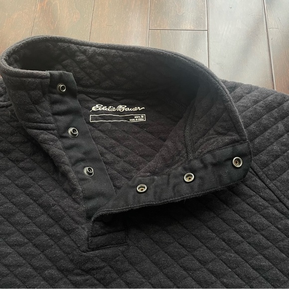 Eddie Bauer Quilted Pullover Size Medium M dark Gray Mens Sweater Quarter - Picture 3 of 6
